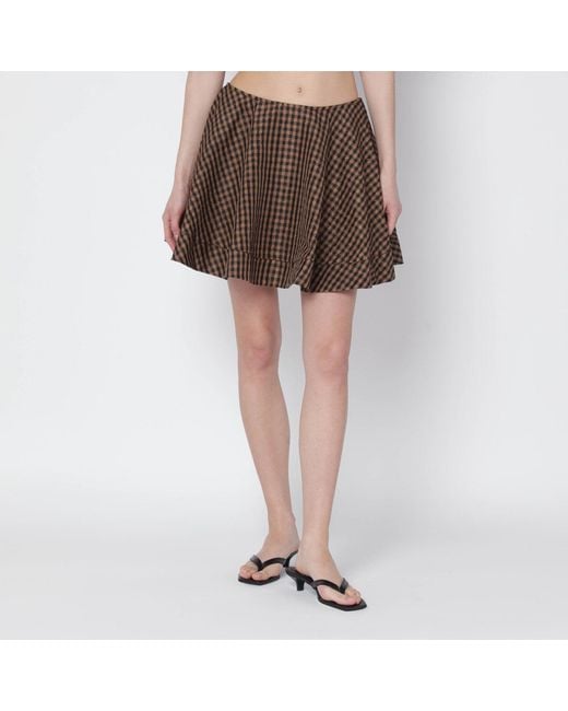 Ganni Brown Gingham Flared Mini Skirt