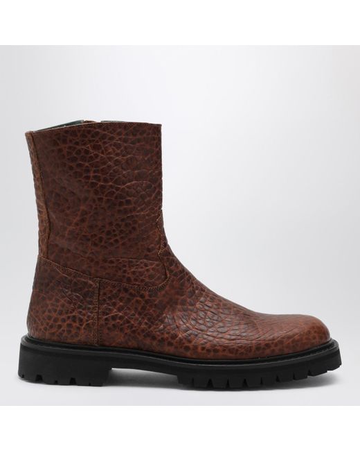VINNY'S Brown Moto Boots With Crocodile Print for men