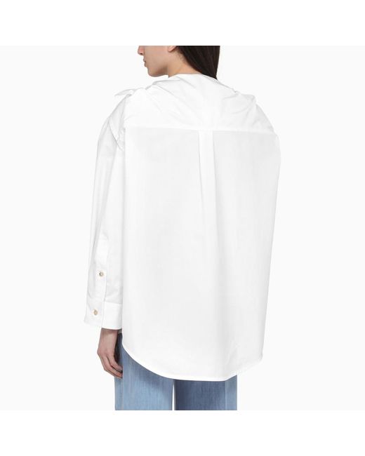 Camicia bianca in cotone con dettagli annodati di Bottega Veneta in White