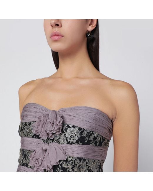 Valentino Blue Grey/mauve/gold Chiffon Silk Top