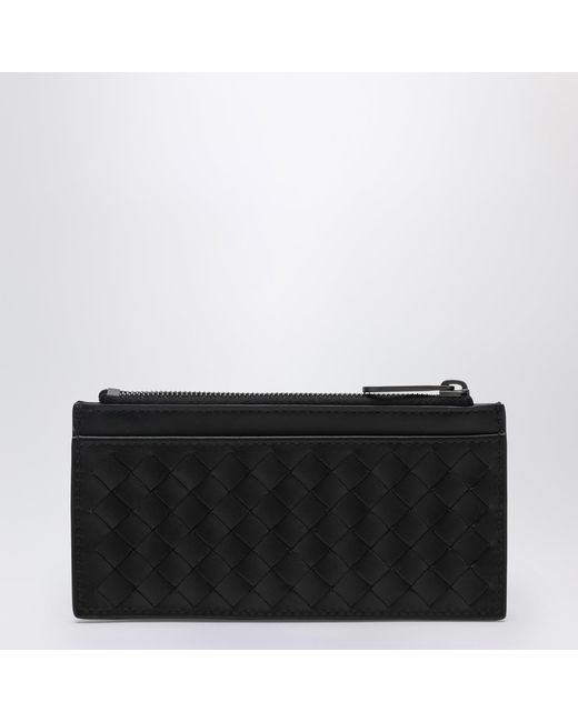 Bottega Veneta Black Card Holder With Intrecciato Zipper for men