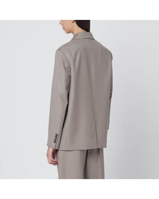 Loulou de Saison Gray Double-breasted Wool Jacket In Taupe Color