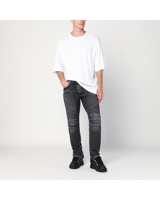 Balmain Blue Washed Slim Biker Jeans for men