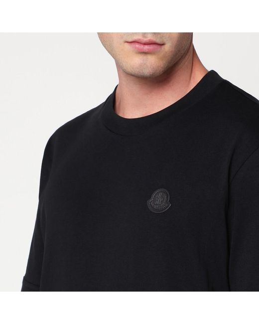 T-shirt in cotone nera con patch logo di Moncler in Black da Uomo
