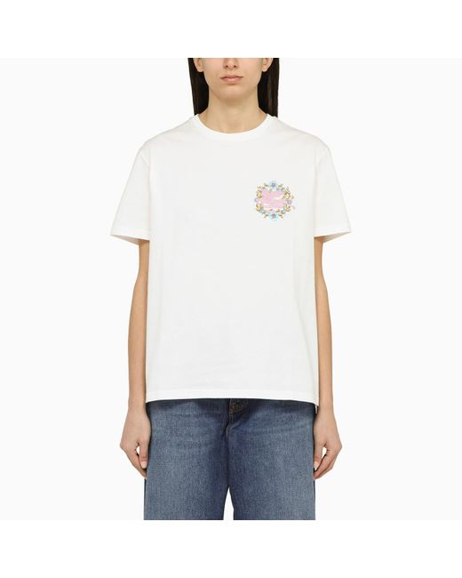 Etro White Crew Neck T Shirt With Logo In Cotton