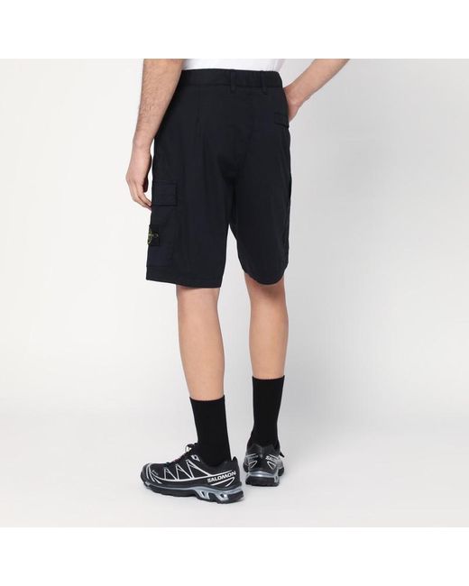 Stone Island Black Navy Bermuda Shorts In Cotton for men
