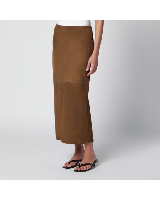 Nour Hammour Brown Selly Suede Maxi Skirt