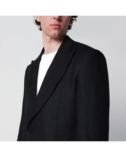 Lardini Black Single-Breasted Linen Jacket for men