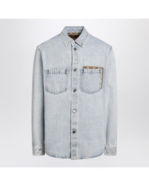 Chemise En Denim Délavé Avec Insert Gg Gucci pour homme en coloris Blue