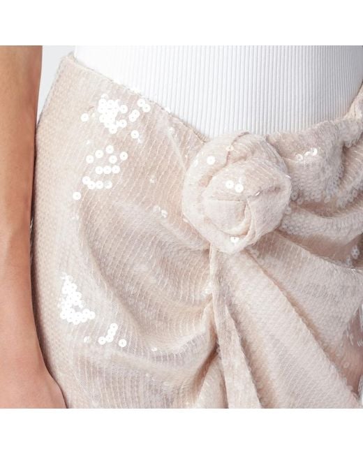ROTATE BIRGER CHRISTENSEN Pink Cremefarbener Paillettenrock Mit Knotendetail
