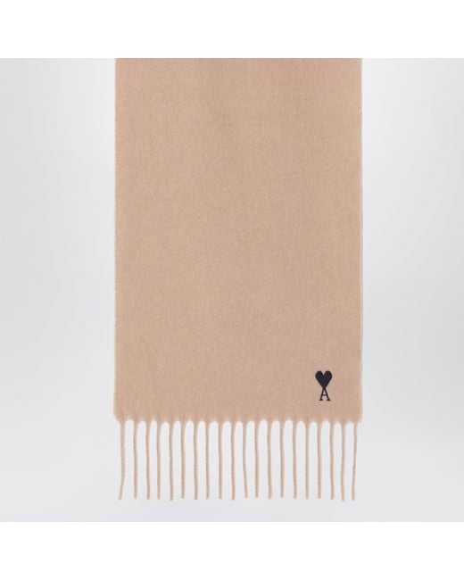 AMI Natural Ami De Coeur Wool Scarf for men