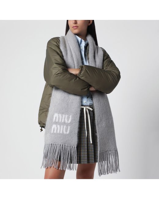 Miu Miu White Mohair Scarf With Logo