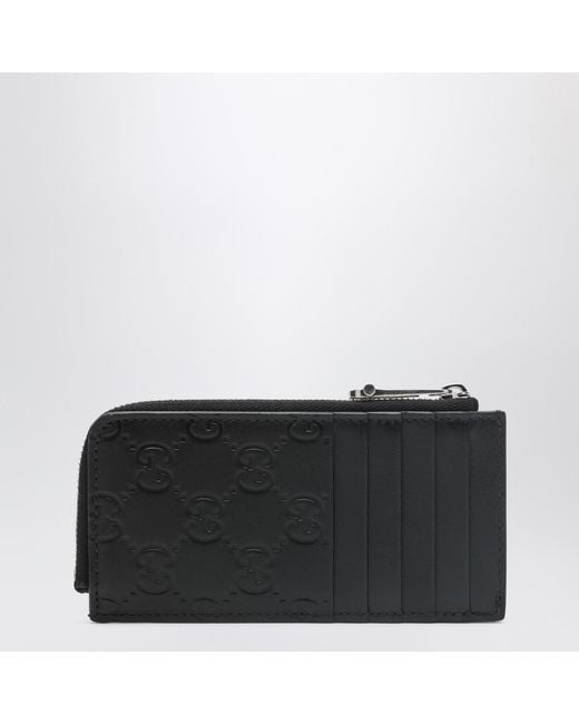 Gucci Black Gg Emblem Zip Card Holder for men