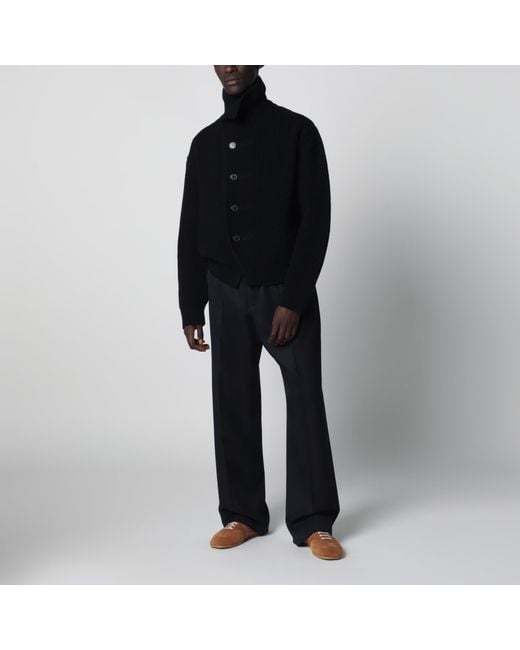 Dries Van Noten Black Waffle-Knit Wool Cardigan for men