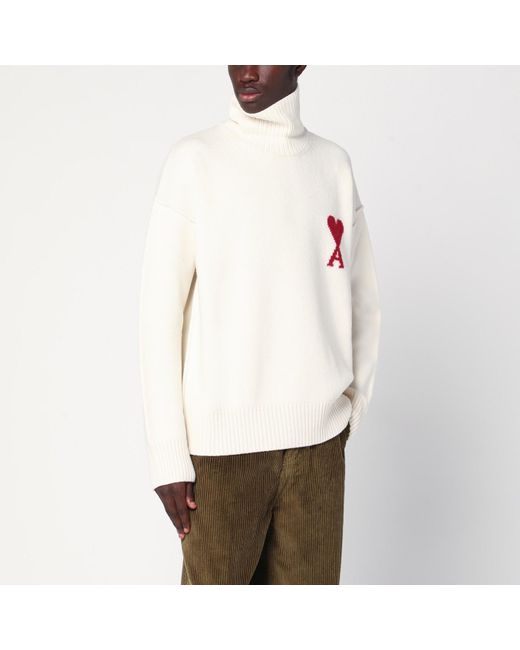 AMI White Turtleneck Sweater Ami De Coeur for men