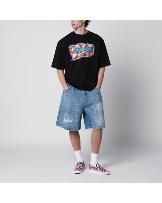 DSquared² Black Rebel Tags Loose-Fit Cotton T-Shirt for men