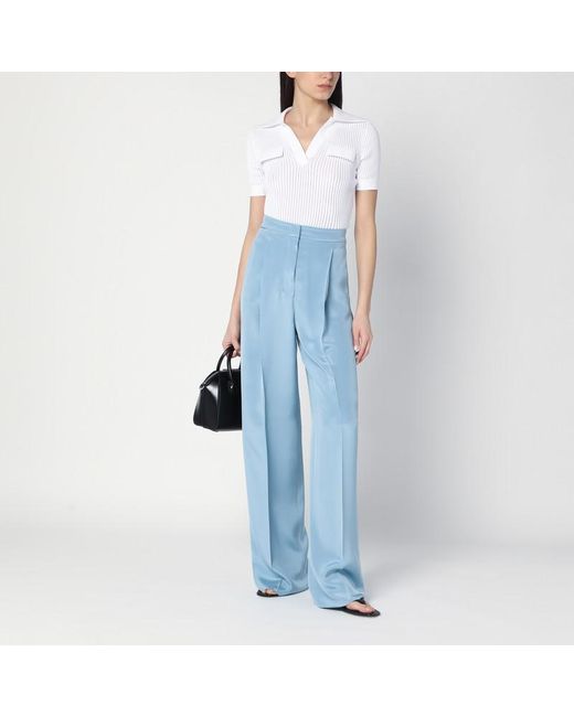 Max Mara Blue Weite Hellblaue Hose Aus Seide