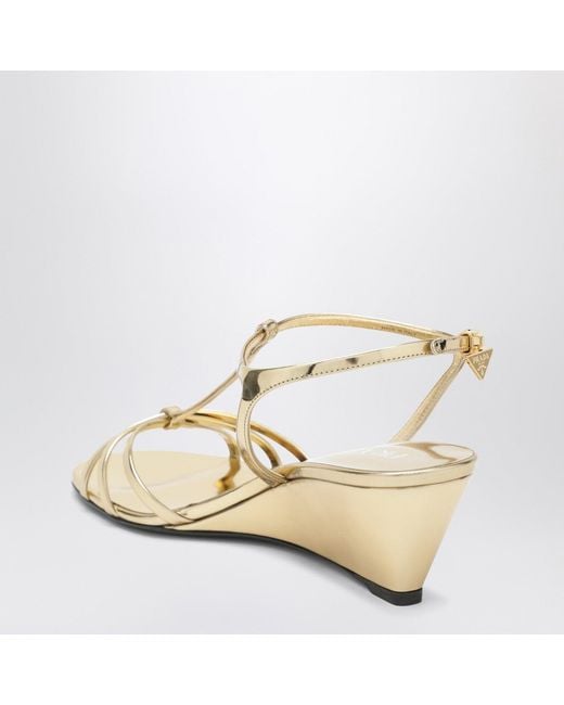 Prada Natural Platinum Leather Wedge Sandals