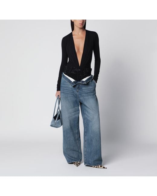 The Attico Blue And Wide-Leg Jeans With Double Waistband