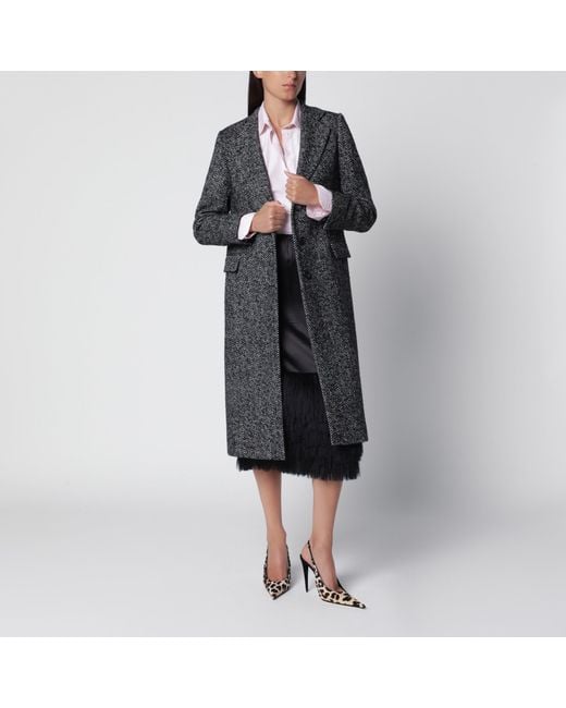 Tagliatore Black Single-Breasted Herringbone Coat