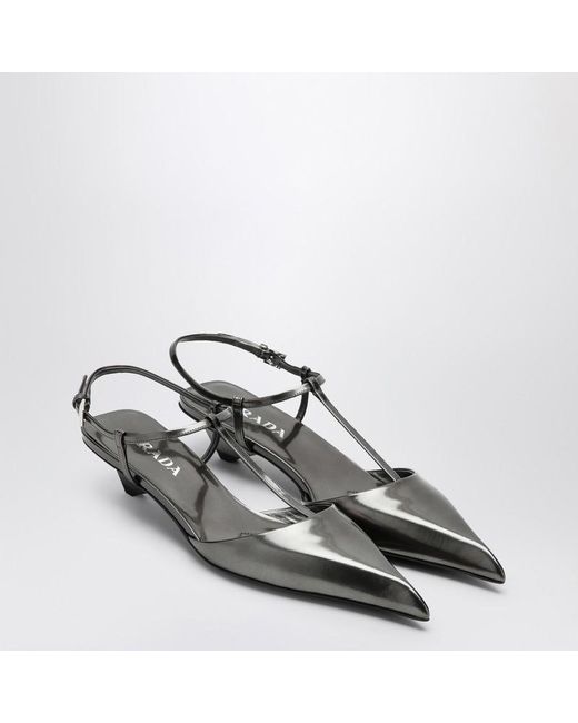 Prada Gray Anthracite Patent Leather Slingback Pumps
