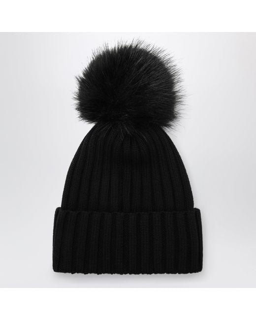 Moncler Black Wool Beanie With Pom-Pom
