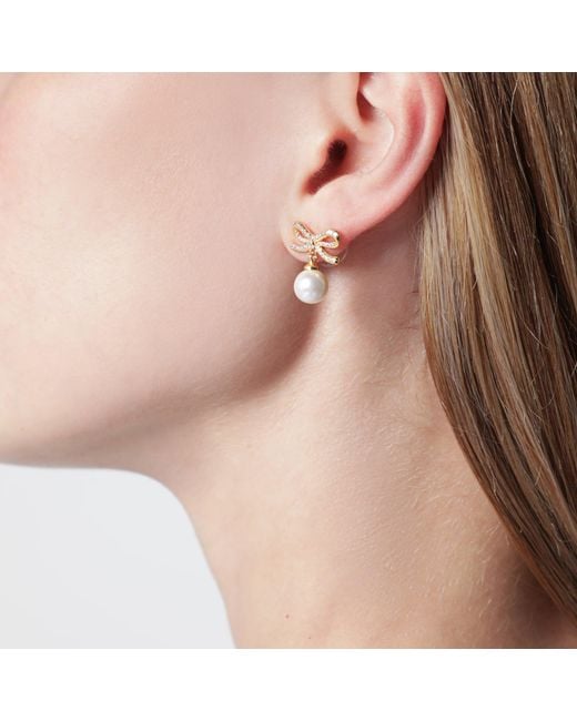 Self-Portrait Metallic Bow Earrings With Pearls