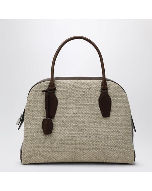 The Row Gray India 12 Natural/ Canvas And Leather Bag