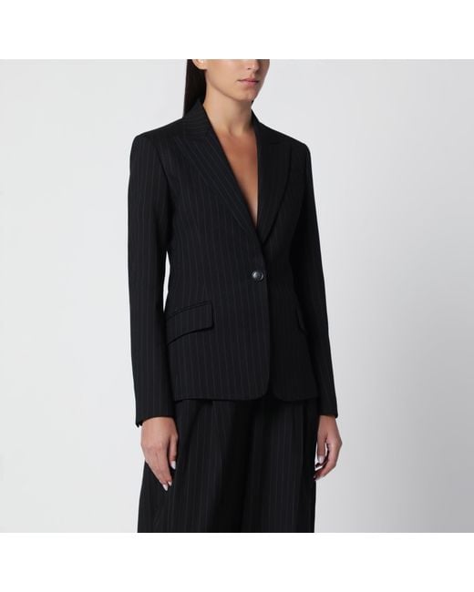 ANDAMANE Black Single-Breasted Pinstripe Jacket