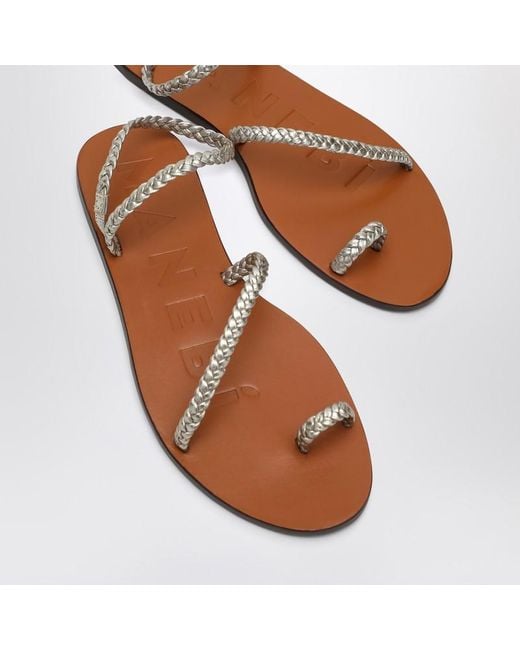 Manebí Brown Platinum Leather Thong Sandals With Ring