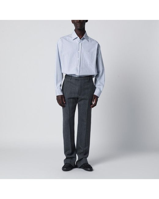 Prada Blue Cropped Check-Pattern Shirt for men