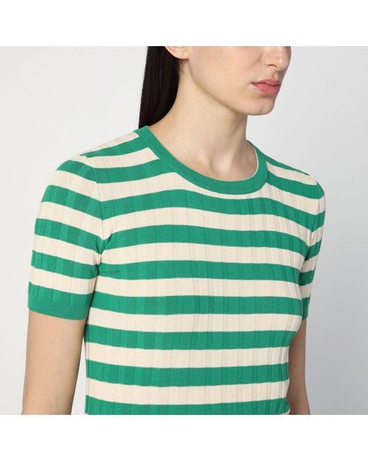 Roberto Collina Green Ivory Striped Sweater
