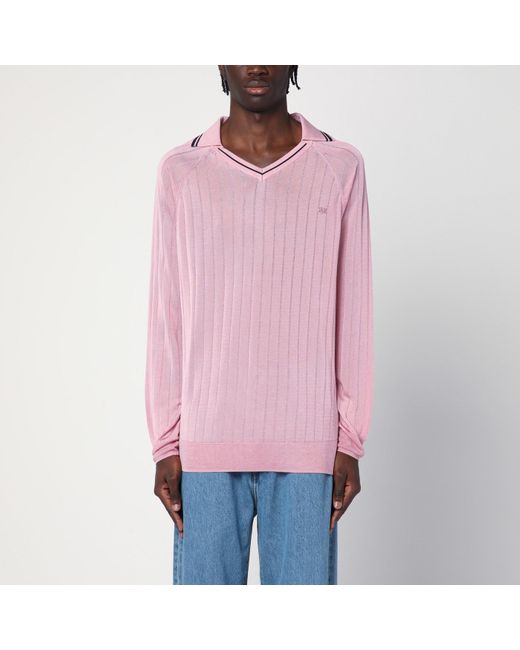 Wales Bonner Pink Roots V-Neck Polo Shirt For for men