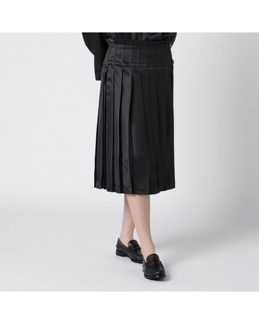 DURAZZI MILANO Black Dark Grey Glossy Viscose Pleated Skirt