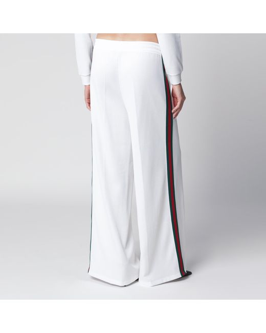Gucci White Cotton Jersey Leisure Trousers With Web Stripe