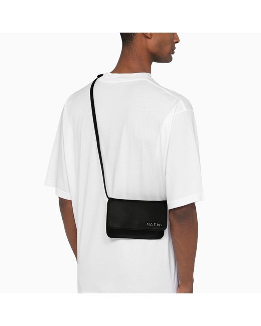Marni Black Leather Shoulder Bag With Logo for men