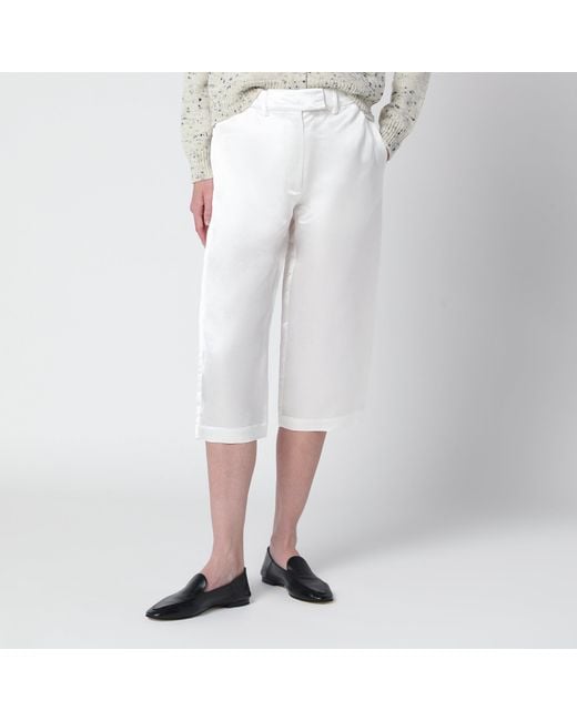 Cordera White Linen-Blend Satin Bermuda Shorts