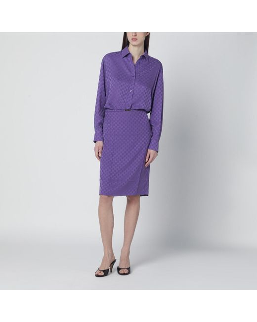 Gucci Purple Oversized Gg Jacquard Silk Shirt