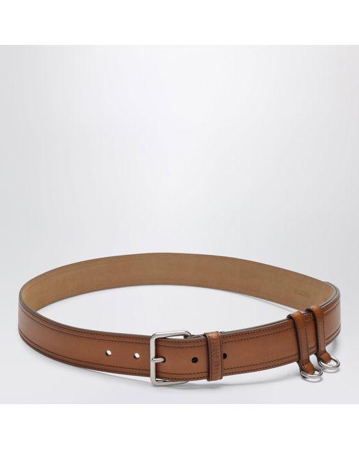 Miu Miu Brown Calfskin Belt With Contrast Stitching And Hooks, Cognac