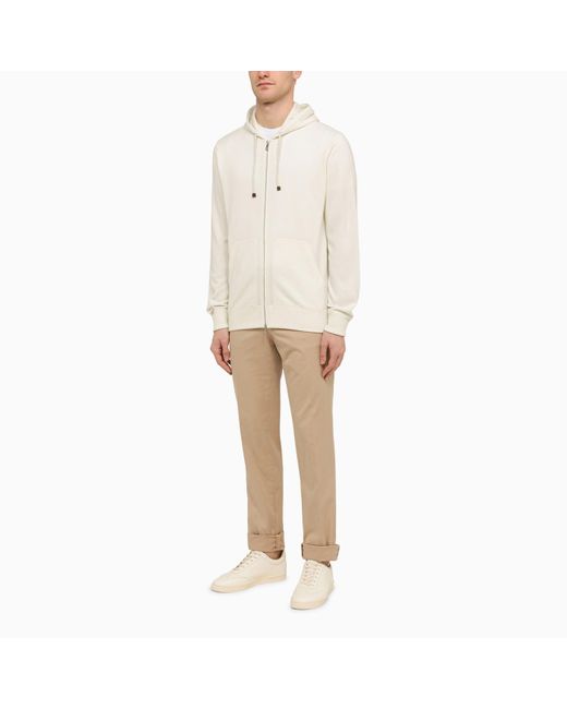 Brunello Cucinelli White Ivory Cashmere Zipped Hoodie for men