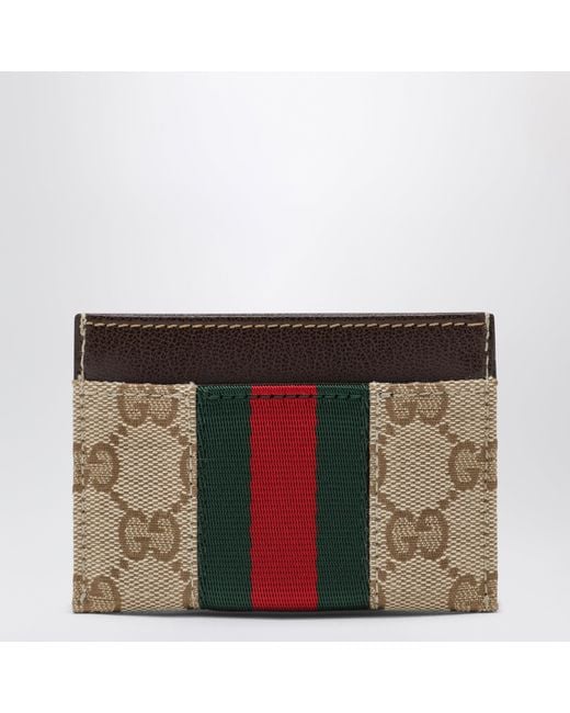 Gucci Natural Gg Canvas Card Holder With Horsebit Detail