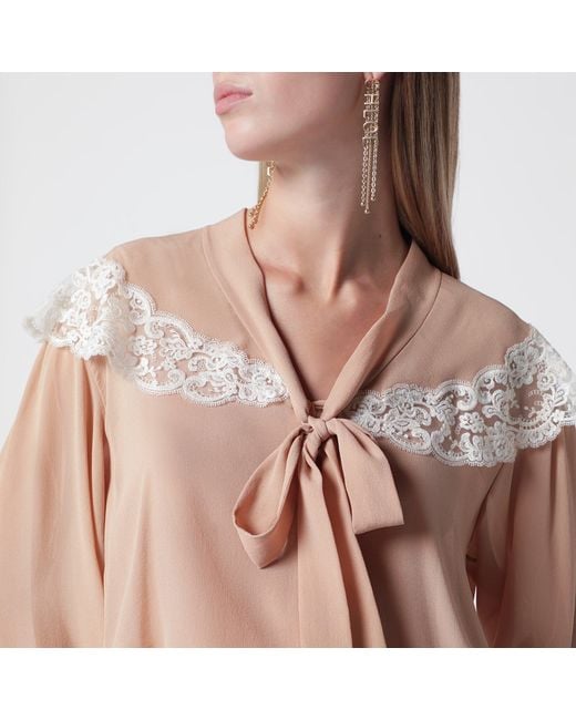 Chloé Brown Biscuit Silk And Lace Shirt