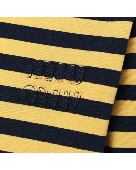 Miu Miu Black Blau/Gelb Gestreiftes Poloshirt Mit Logo