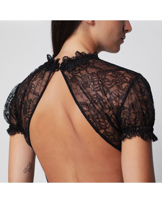 The Attico Black Semi-Sheer Lace Midi Dress
