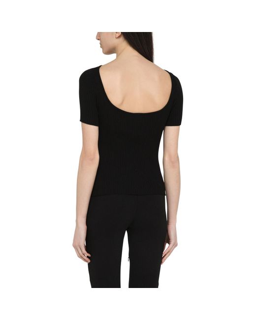 Courreges Black Blend T-Shirt With Plunging Neckline