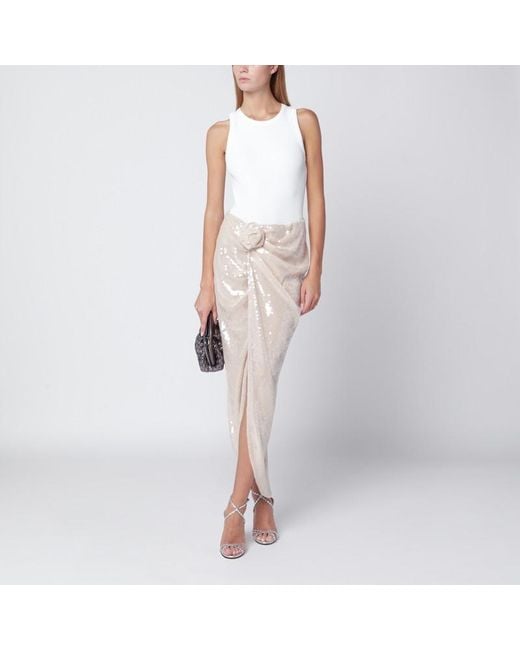 ROTATE BIRGER CHRISTENSEN Pink Cremefarbener Paillettenrock Mit Knotendetail