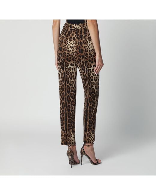 Pantalon En Toile De Laine Stretch À Imprimé Léopard Dolce & Gabbana en coloris Brown