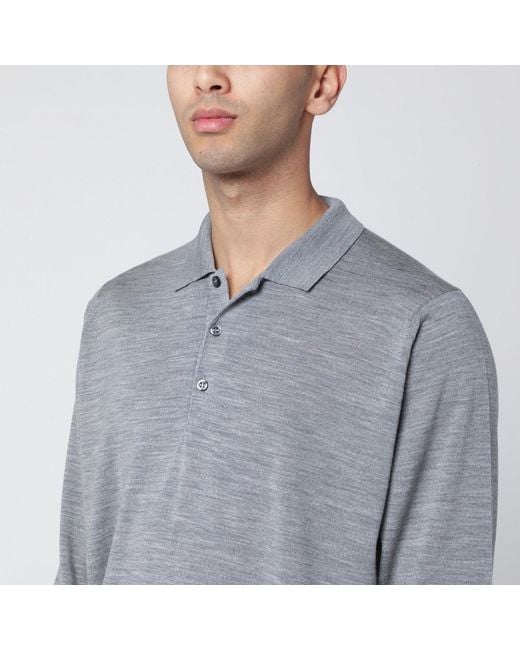 John Smedley Gray Light Wool Polo Shirt for men