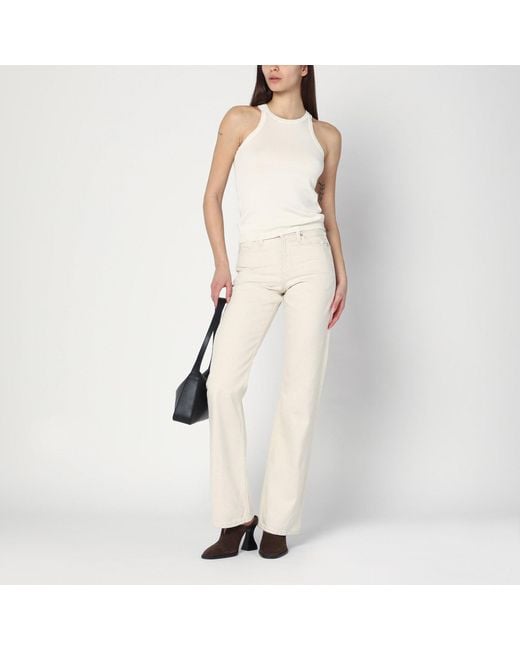 Calvin Klein Natural Relaxed Flared Beige Jeans In Linen Blend