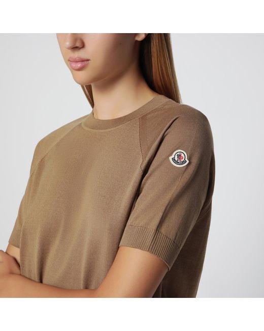 Moncler White Wool Sweater With Logo Patch